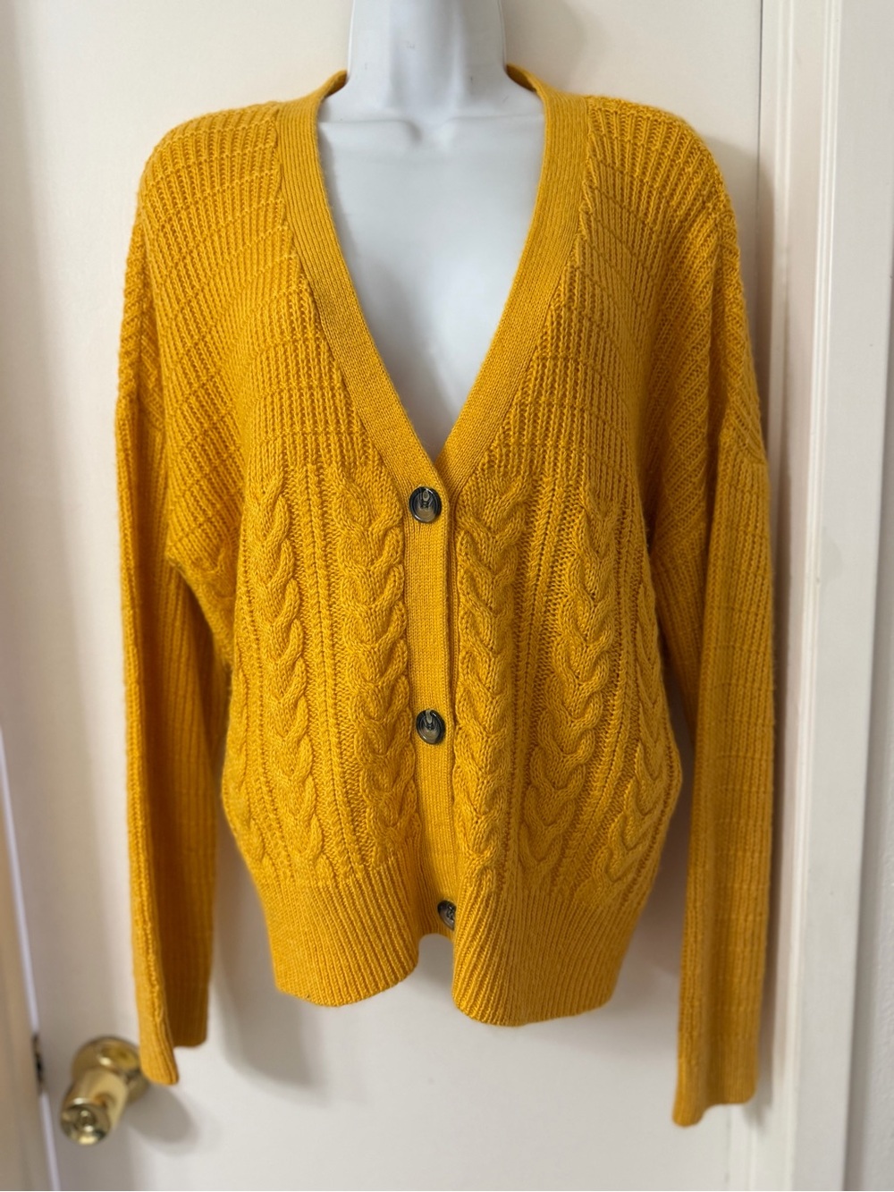 Splendid Golden Yellow Cable Knit V-Neck Cardigan